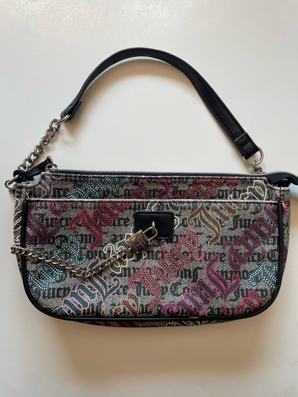 Y2K Vintage Juicy Couture Graffiti Monogram Logo Print Shoulder Bag Purse